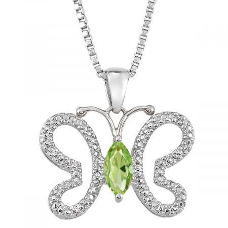 Diamond & Marquise Birthstone Butterfly Pendant