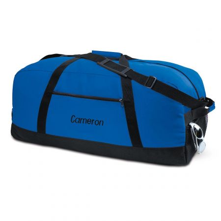 Blue and Black Duffel Bag