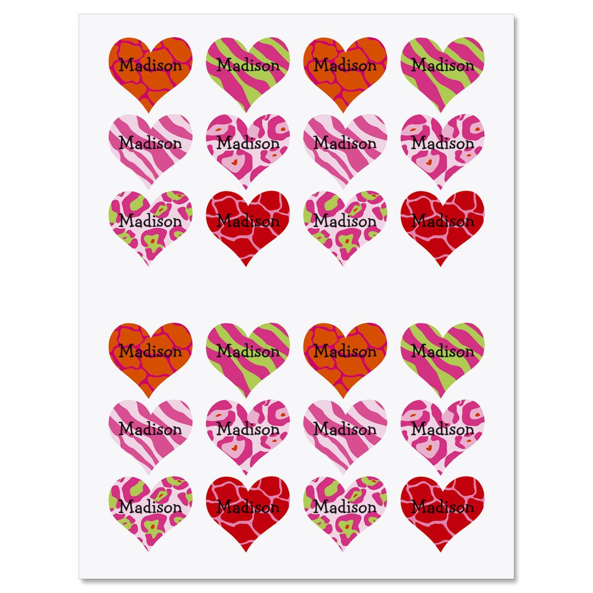 personalized animal print heart stickers lillian vernon