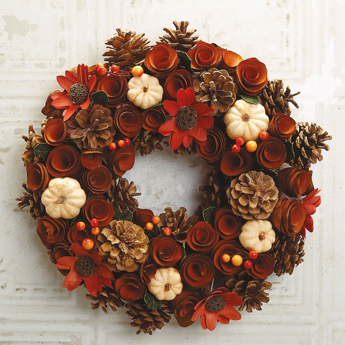 Rustic Front Door Autumn Wreath With/ Wood Curl Flowers at Arthur Hardy ...