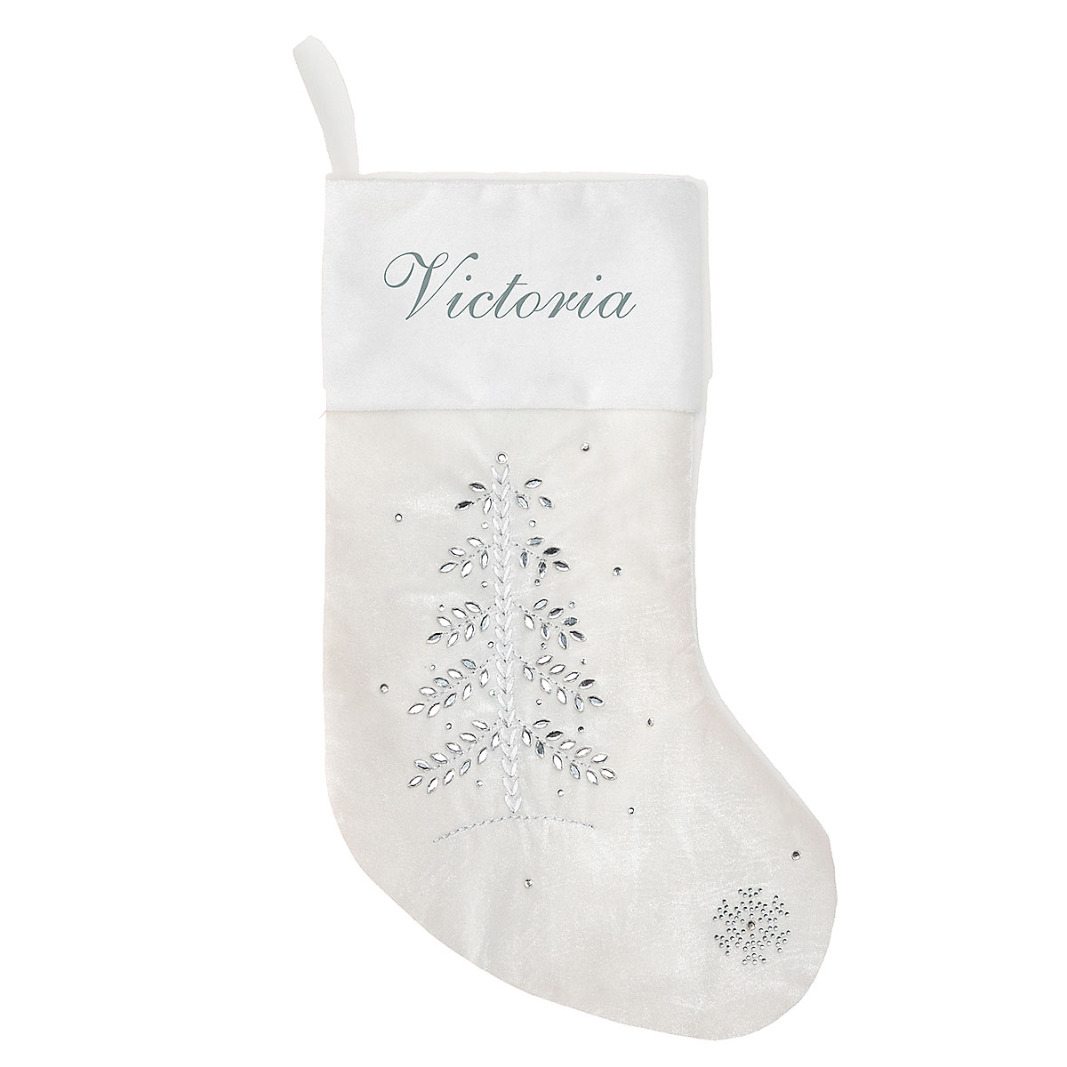 Ivory Velvet Beaded Tree Personalized Christmas Stocking Lillian Vernon