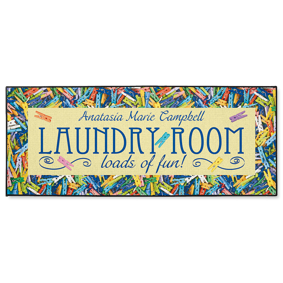 Clothespins Laundry Double-Width Personalized Doormat | Lillian Vernon