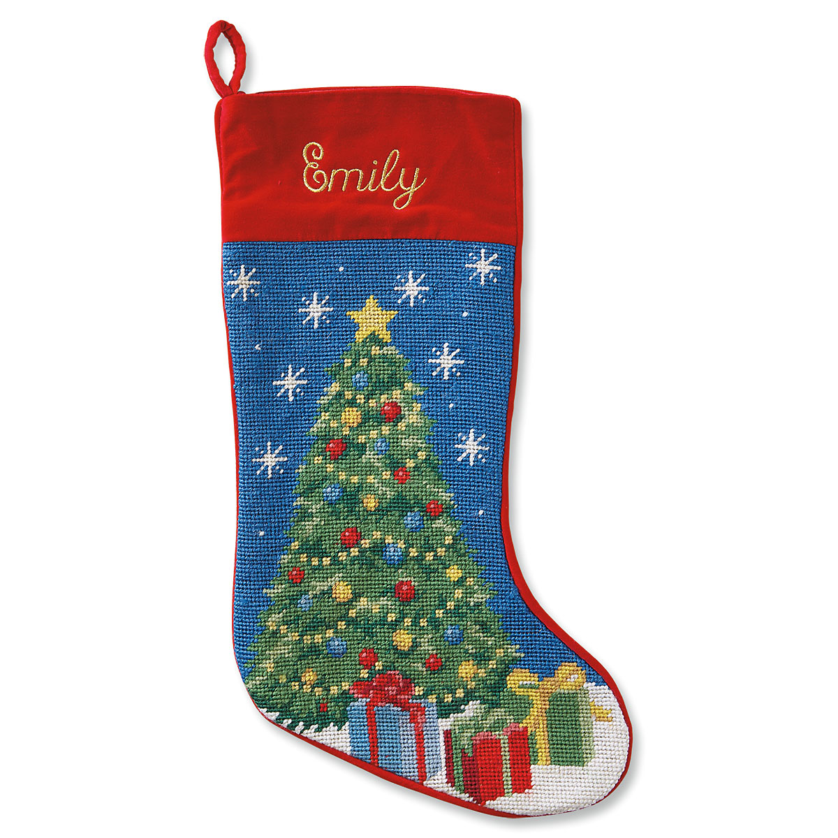 Christmas Tree Heirloom Needlepoint Personalized Christmas Stocking | Lillian Vernon