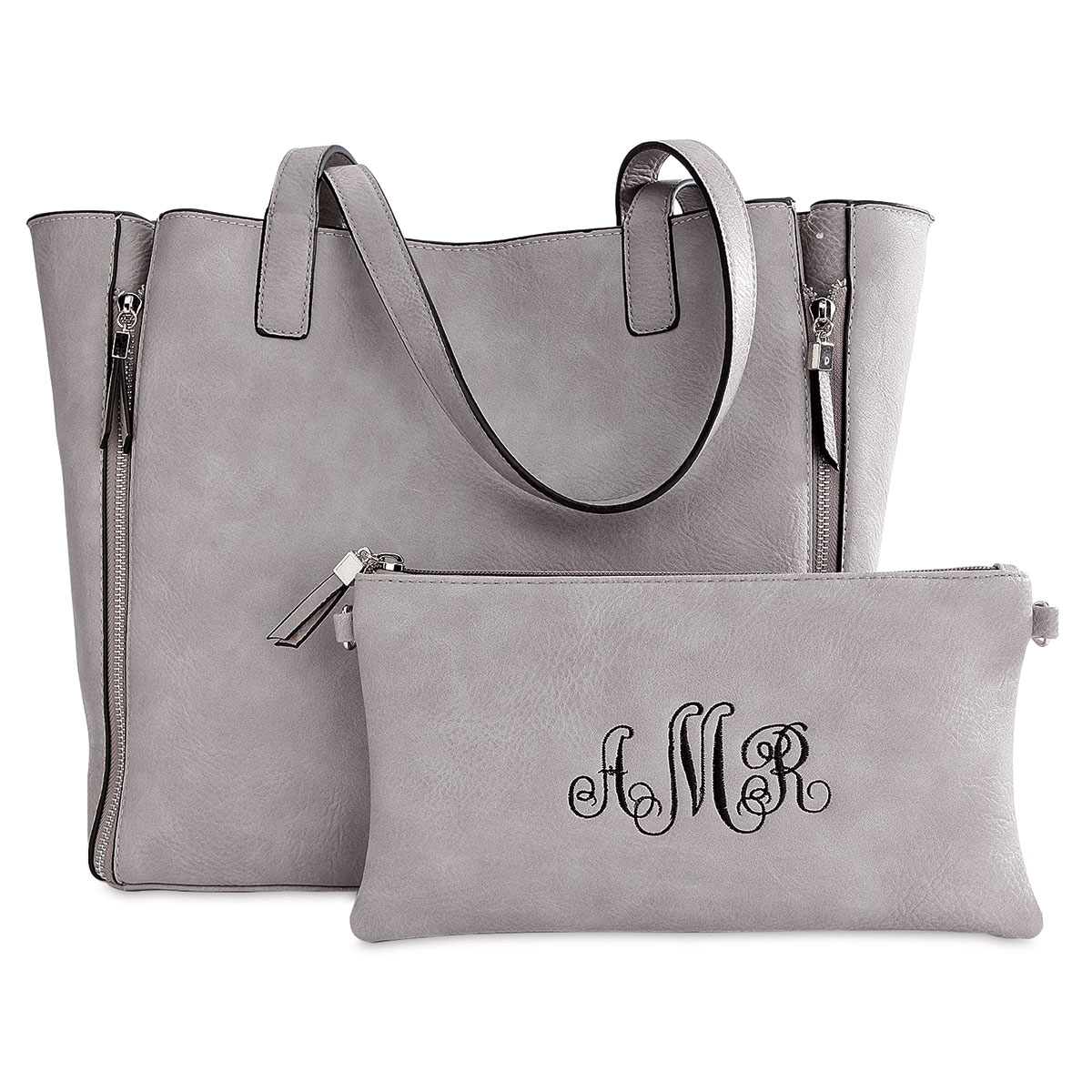 Personalized Gray Carry-All Nora Tote Bag with Matching Crossbody Purse |  Lillian Vernon