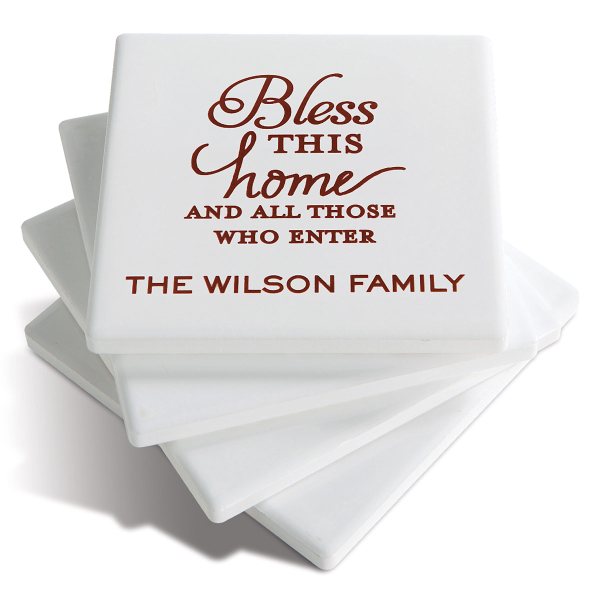 Bless This Home Personalized Ceramic Coasters | Lillian Vernon