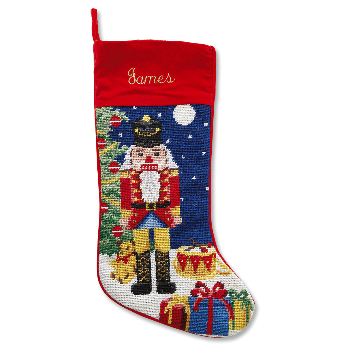 Nutcracker Heirloom Needlepoint Personalized Christmas Stocking | Lillian Vernon