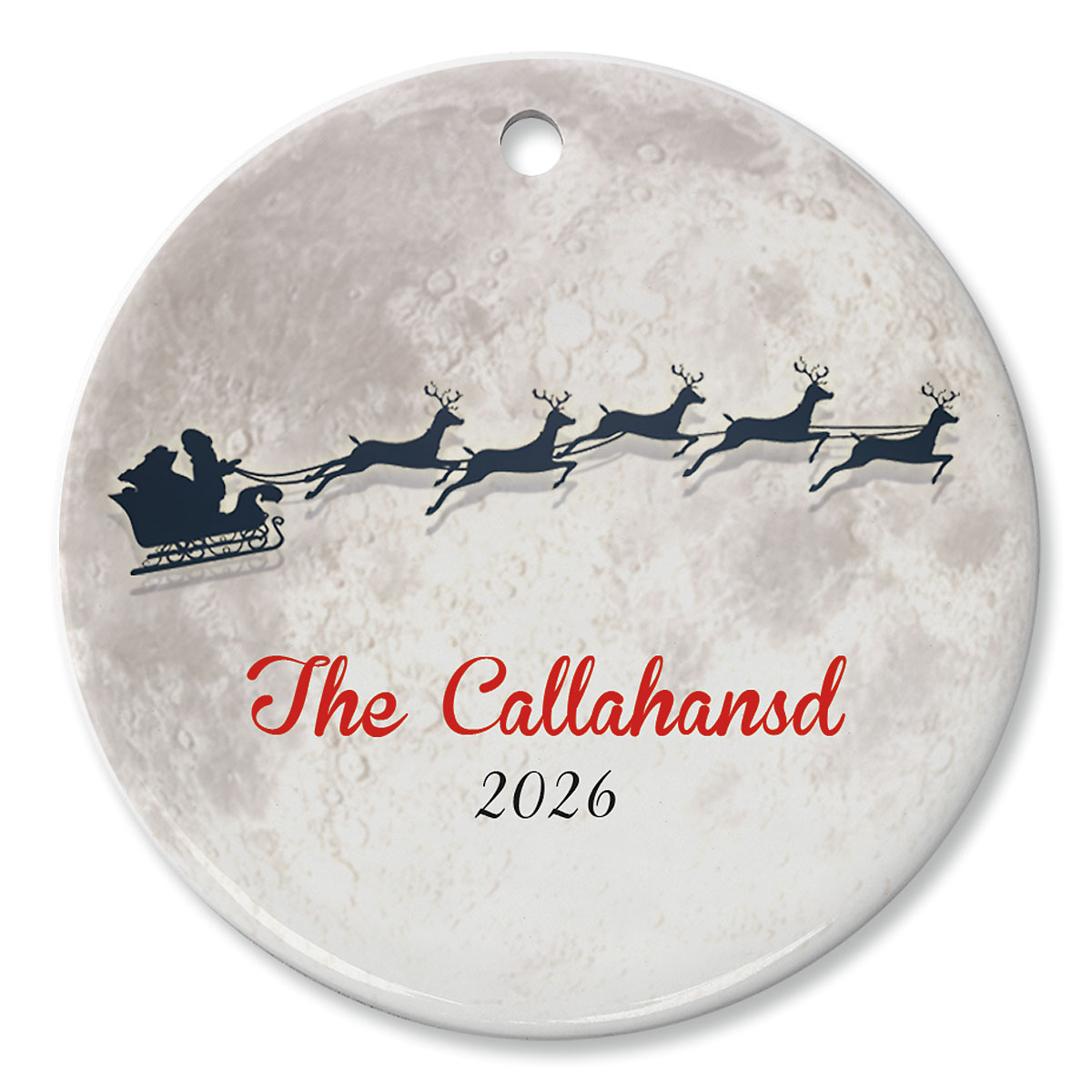 Round Santa Moon Ceramic Ornament