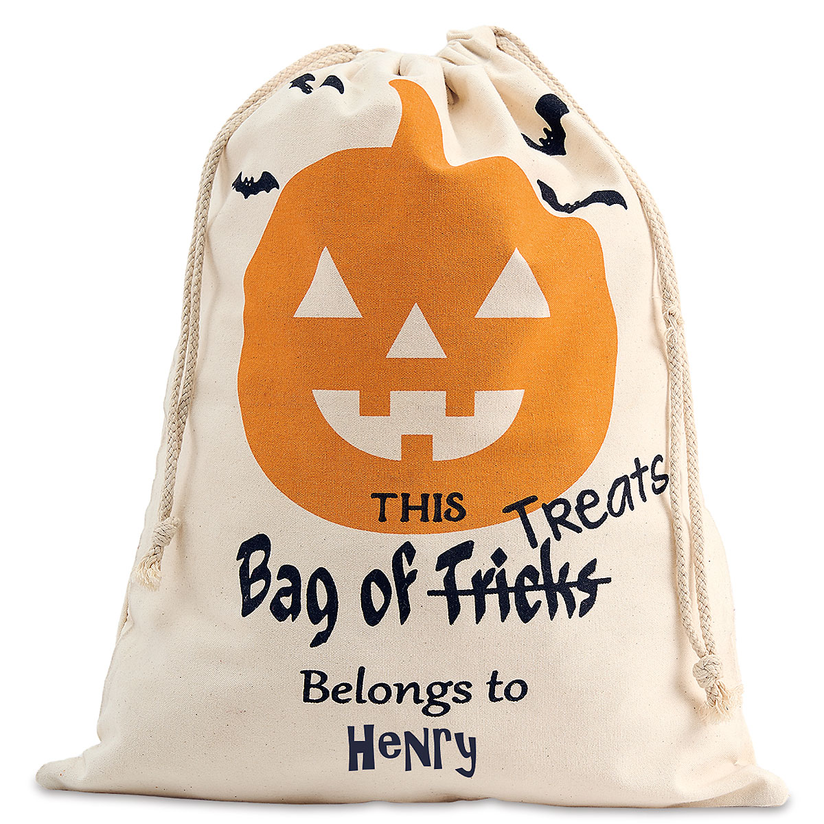 Pumpkin Drawstring Personalized Treat Bag | Lillian Vernon