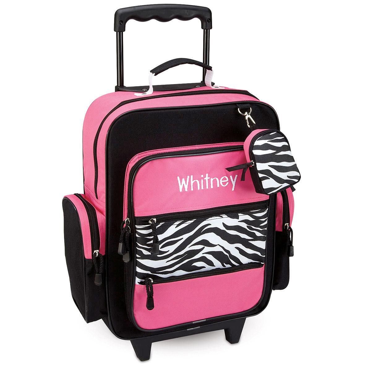Kids Personalized Hot Pink and Zebra Rolling Luggage Lillian Vernon