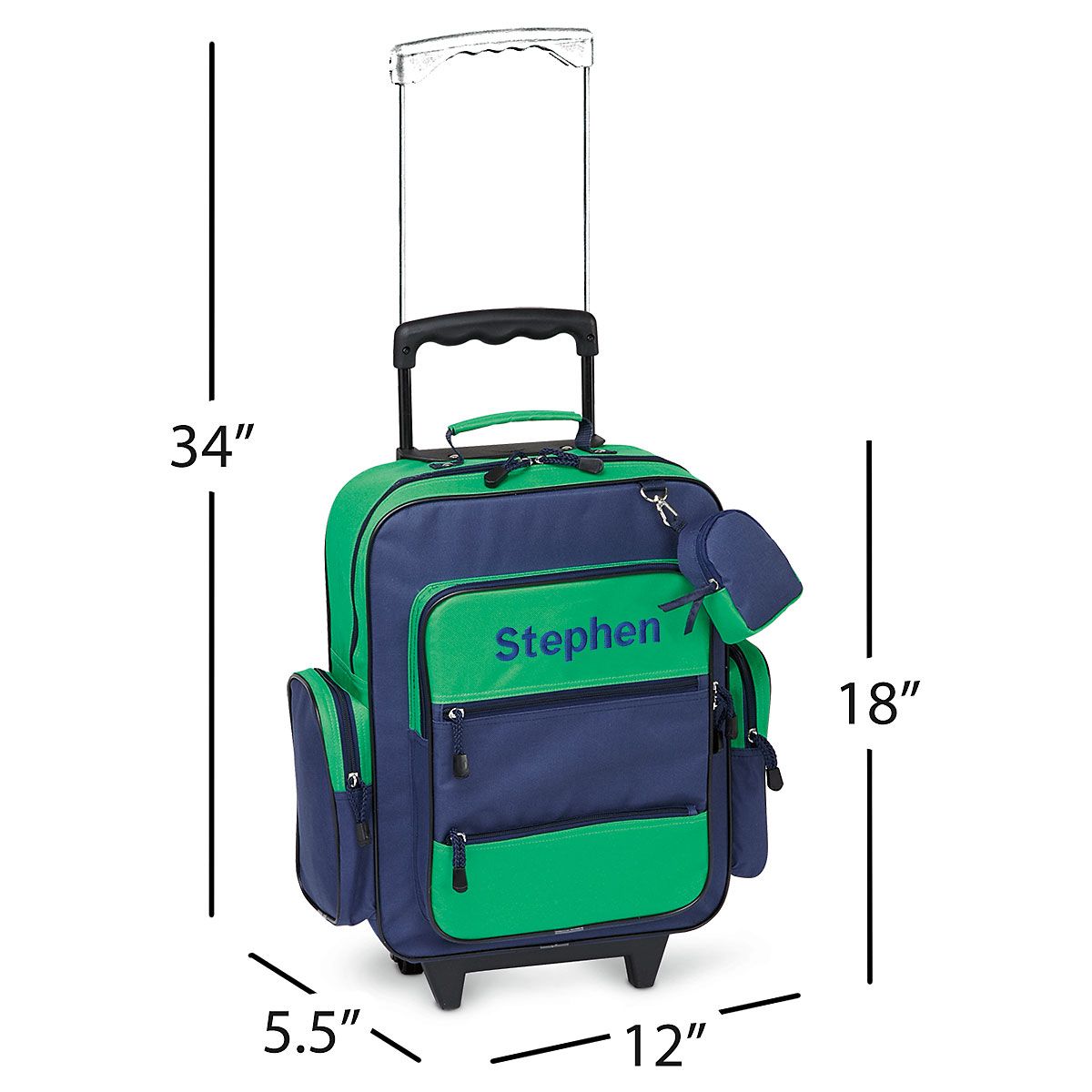 Navy and Green Personalized Rolling Luggage Lillian Vernon