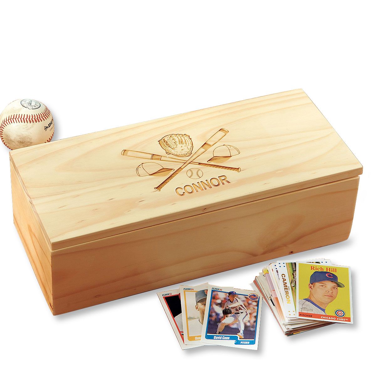 Wooden Baseball Card Storage Box Lillian Vernon