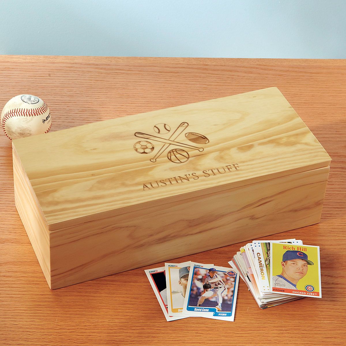Wooden Baseball Card Storage Box Lillian Vernon