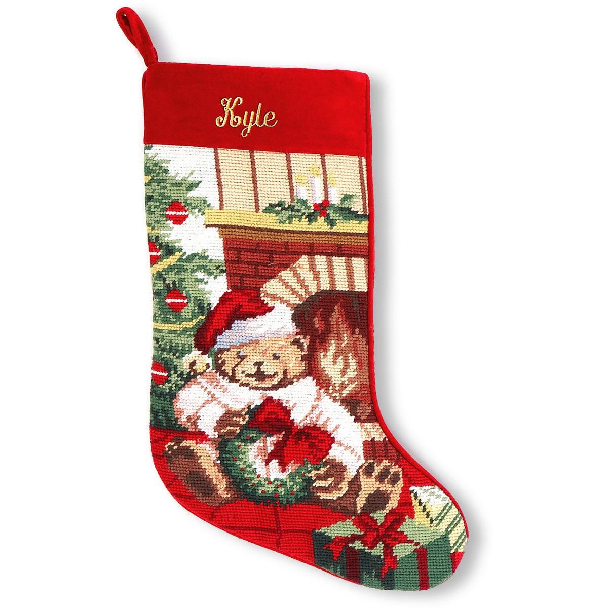  Lillian Vernon Personalized Heirloom Christmas Stocking  Needlepoint Sleigh and Reindeer, 100% Wool, 9.5 W x 17 L : Home & Kitchen