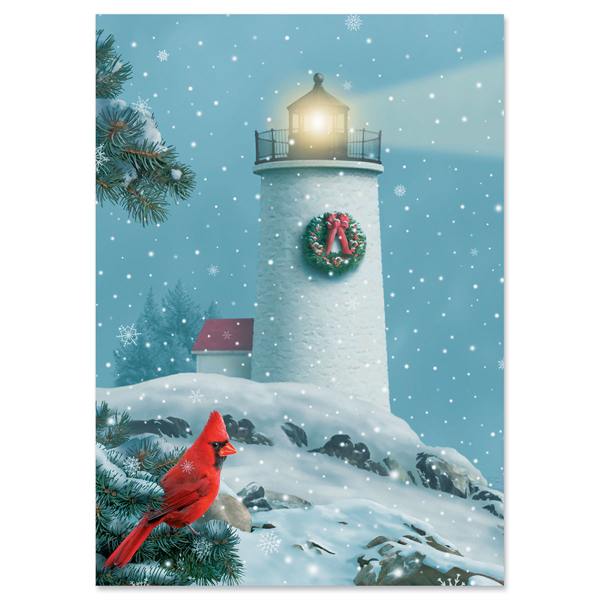 Snowy Lighthouse Christmas Cards - Non-personalized | Lillian Vernon