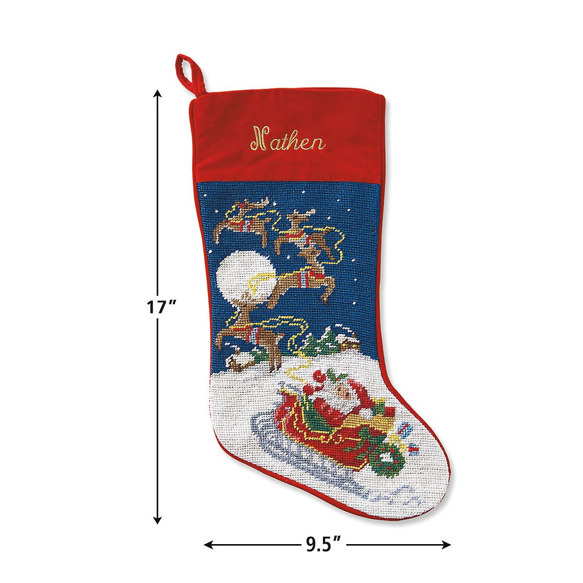 Sleigh Reindeer Heirloom Needlepoint Personalized Christmas Stocking Lillian Vernon