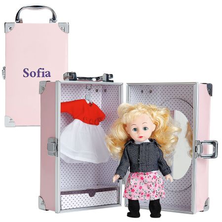 Doll with 8 Outfits and Personalized Pink Trunk | Lillian Vernon