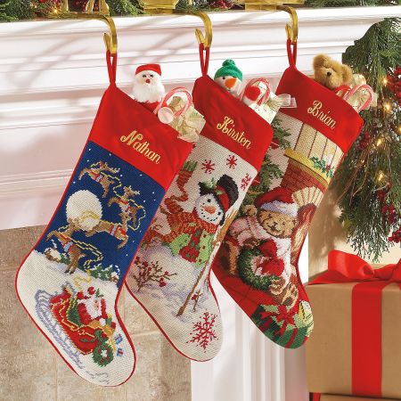 Snowman Needlepoint Christmas Stocking | Lillian Vernon