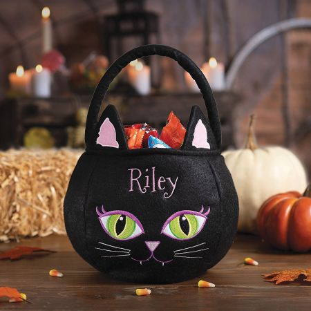 Black Cat Halloween Personalized Treat Basket | Lillian Vernon