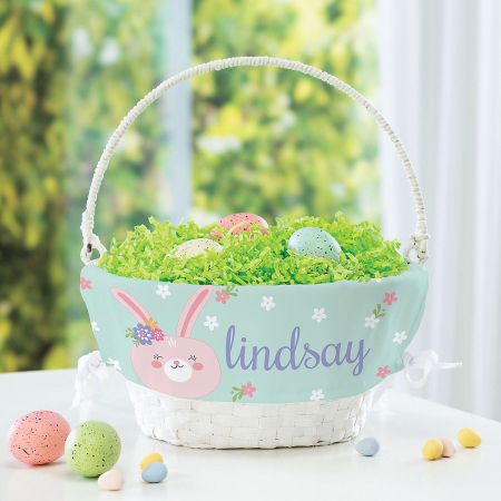 Personalized Pink Bunny Easter Basket with Liner Lillian Vernon