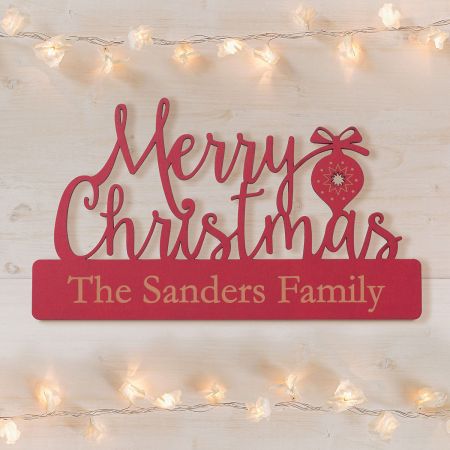 Personalized Red Wood Merry Christmas Plaque | Lillian Vernon