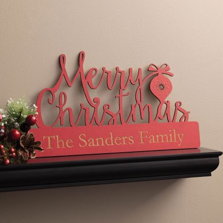 Personalized Red Wood Merry Christmas Plaque | Lillian Vernon