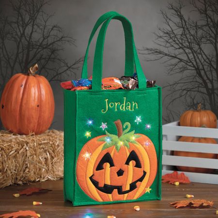 Pumpkin Halloween Light-up Personalized Tote Bag | Lillian