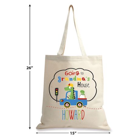Boy Travel To Grandma's Personalized Natural Canvas Tote | Lillian