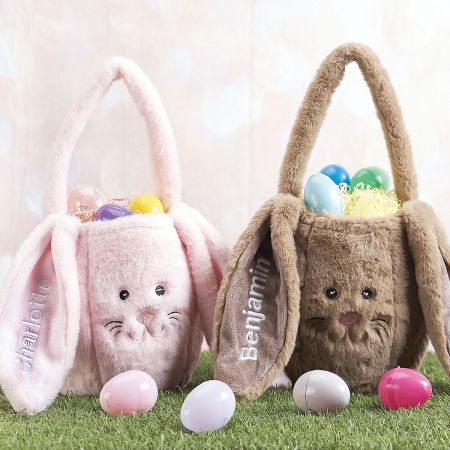 Pink Personalized Furry Bunny Easter Basket | Lillian Vernon