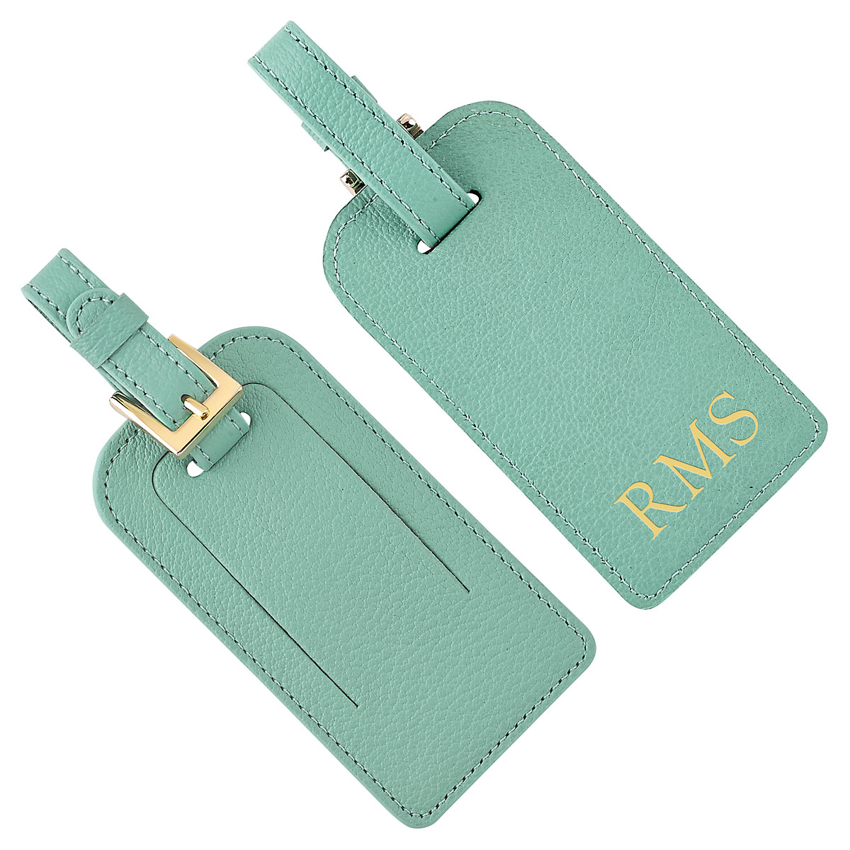 Robin's Egg Blue Leather Personalized Luggage Tag | Lillian Vernon