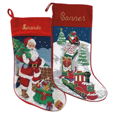 Puppies Heirloom Needlepoint Personalized Christmas Stocking